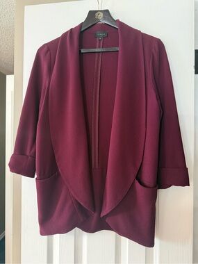 Women's Draped Open-Front Blazer Jacket - Burgundy